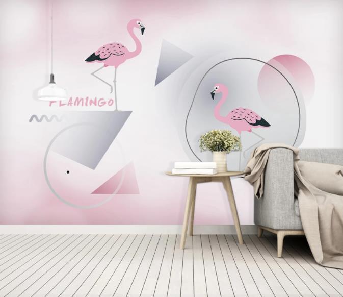 3D Nordic Fresh Geometry Graphical Pink Flamingo Wall Mural Wallpaperpe  40- Jess Art Decoration