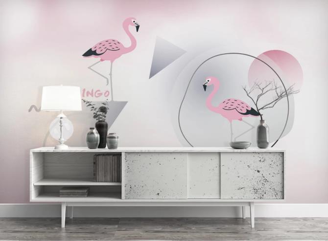 3D Nordic Fresh Geometry Graphical Pink Flamingo Wall Mural Wallpaperpe  40- Jess Art Decoration