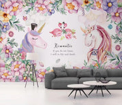 3D Nordic Fresh Pink Unicorn Flowers Wall Mural Wallpaperpe 380- Jess Art Decoration