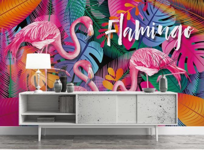 3D Nordic Fresh Pink Flamingo Wall Mural Wallpaperpe 14- Jess Art Decoration