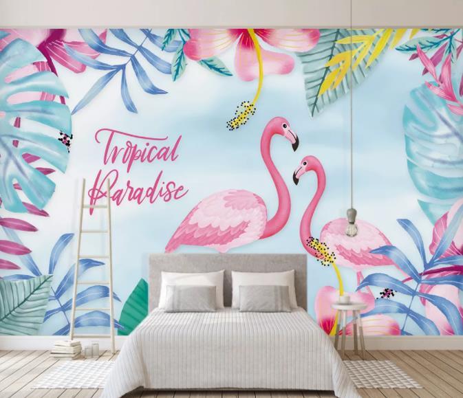 3D Nordic Fresh Pink Flamingo Wall Mural Wallpaperpe 15- Jess Art Decoration