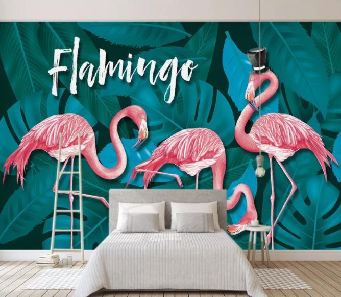 3D Nordic Fresh Pink Flamingo Wall Mural Wallpaperpe 16- Jess Art Decoration