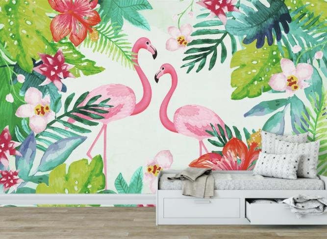 3D Nordic Fresh Plant Pink Flamingo Wall Mural Wallpaperpe  30- Jess Art Decoration