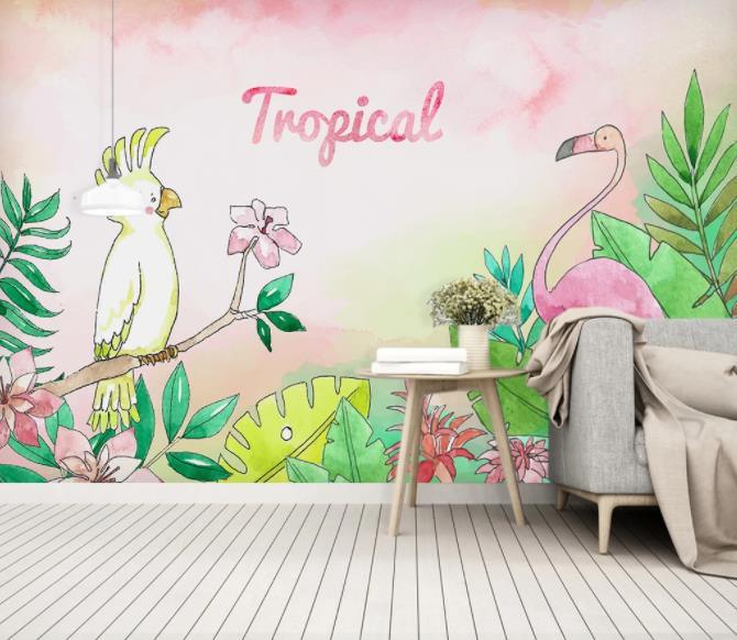 3D Nordic Fresh Pink Flamingo Wall Mural Wallpaperpe 17- Jess Art Decoration