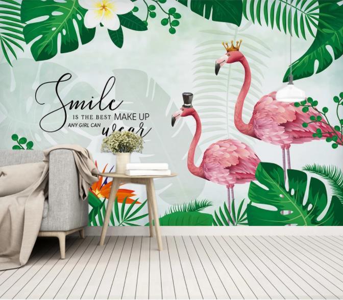 3D Nordic Fresh Plant Pink Flamingo Wall Mural Wallpaperpe  31- Jess Art Decoration