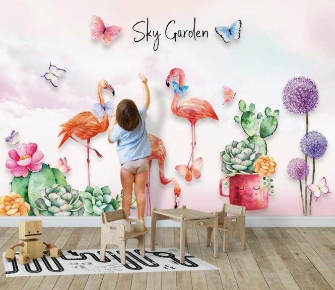 3D Nordic Fresh Plant Pink Flamingo Wall Mural Wallpaperpe  32- Jess Art Decoration