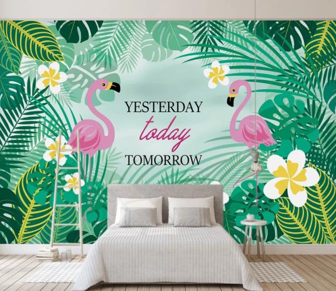 3D Nordic Fresh Plant Pink Flamingo Wall Mural Wallpaperpe  33- Jess Art Decoration