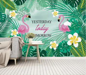 3D Nordic Fresh Plant Pink Flamingo Wall Mural Wallpaperpe  33- Jess Art Decoration