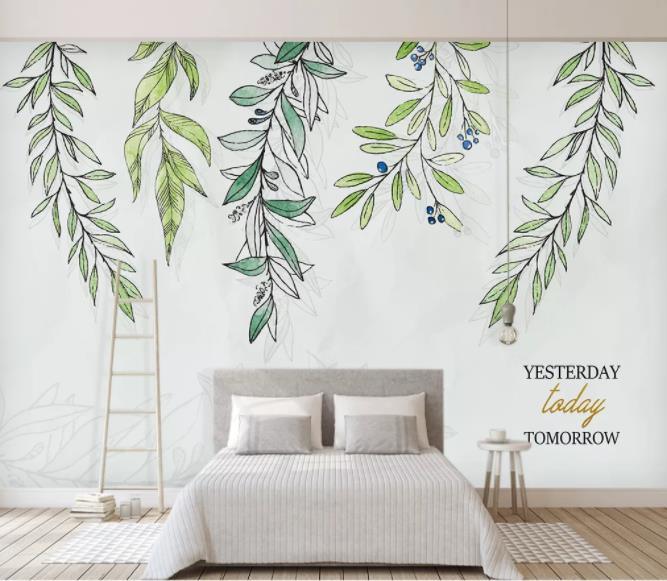 3D Nordic Fresh Green Plant Leaves Wall Mural Wallpaperpe  89- Jess Art Decoration