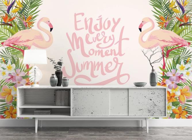 3D Nordic Fresh Plant Pink Flamingo Wall Mural Wallpaperpe  34- Jess Art Decoration