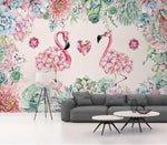 3D Nordic Fresh Pink Flamingo Green Leaves Wall Mural Wallpaperpe 277- Jess Art Decoration
