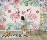 3D Nordic Fresh Pink Flamingo Green Leaves Wall Mural Wallpaperpe 277- Jess Art Decoration