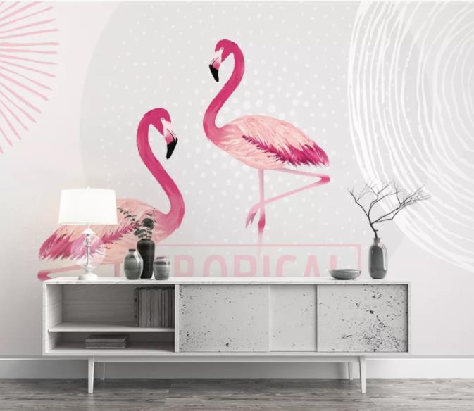 3D Nordic Fresh  Pink Flamingo Wall Mural Wallpaperpe  20- Jess Art Decoration