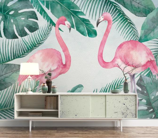 3D Nordic Fresh Plant Pink Flamingo Wall Mural Wallpaperpe  35- Jess Art Decoration