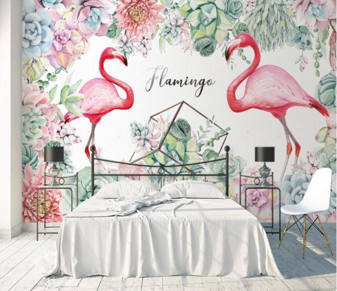 3D Nordic Fresh Plant Pink Flamingo Wall Mural Wallpaperpe  36- Jess Art Decoration