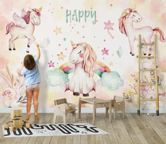3D Nordic Fresh Pink Unicorn Wall Mural Wallpaperpe 385- Jess Art Decoration
