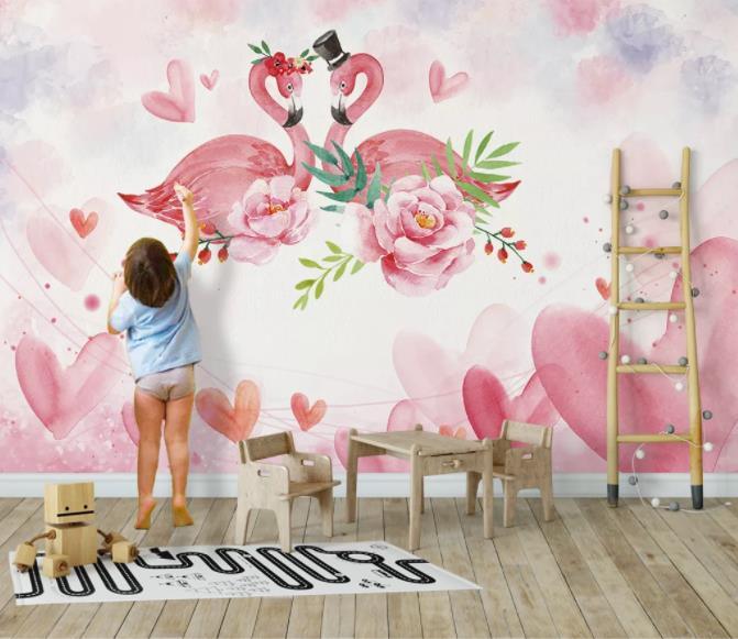 3D Nordic Fresh Pink Flamingo Flowers Wall Mural Wallpaperpe 280- Jess Art Decoration