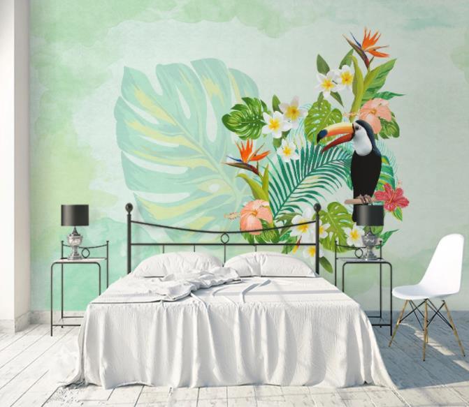 3D Nordic Fresh Plant Leaves Hornbill  Wall Mural Wallpaperpe  92- Jess Art Decoration