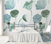 3D Watercolor Lotus Leaves Wall Mural Wallpaperpe 433- Jess Art Decoration