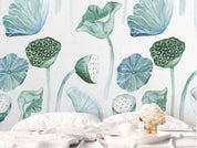 3D Watercolor Lotus Leaves Wall Mural Wallpaperpe 433- Jess Art Decoration