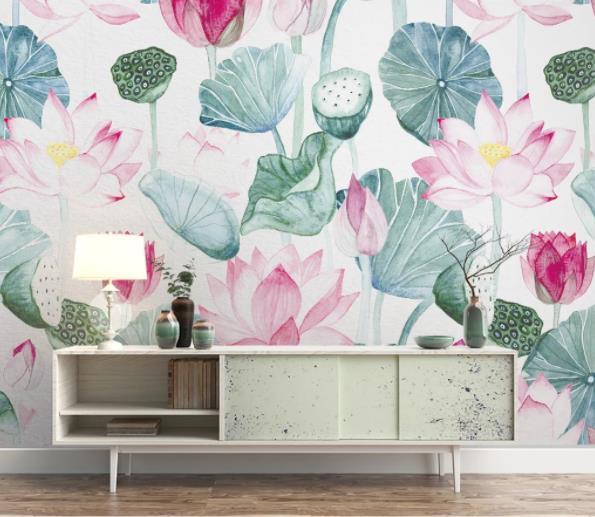 3D Watercolor Lotus Wall Mural Wallpaperpe 432- Jess Art Decoration