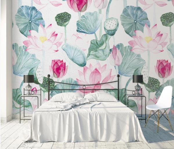 3D Watercolor Lotus Wall Mural Wallpaperpe 432- Jess Art Decoration