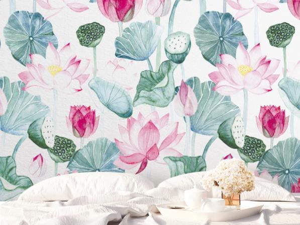 3D Watercolor Lotus Wall Mural Wallpaperpe 432- Jess Art Decoration