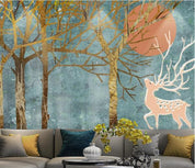 3D Nordic Hand drawing Forest Reindeer Wall Mural Wallpaperpe 288- Jess Art Decoration