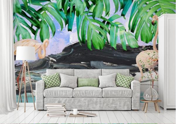 3D Nordic Fresh Green Leaves Flamingo Wall Mural Wallpaperpe  94- Jess Art Decoration