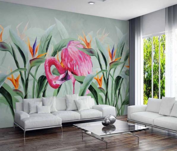 3D Nordic Fresh Plant Pink Flamingo Wall Mural Wallpaperpe  37- Jess Art Decoration