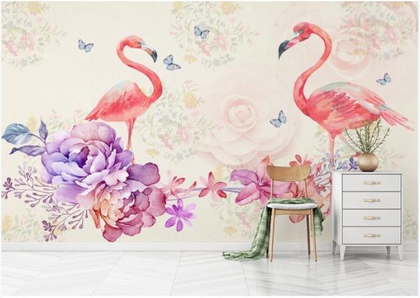 3D Nordic Fresh Flowers Flamingo Wall Mural Wallpaperpe  95- Jess Art Decoration