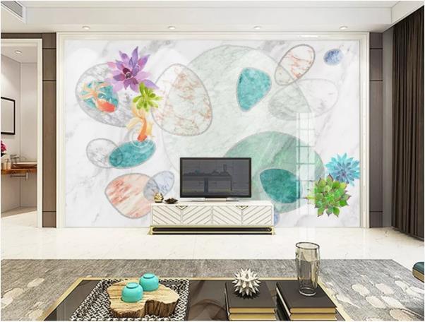 3D Lotus Marble Decorative Effect Wall Mural Wallpaperpe  139- Jess Art Decoration