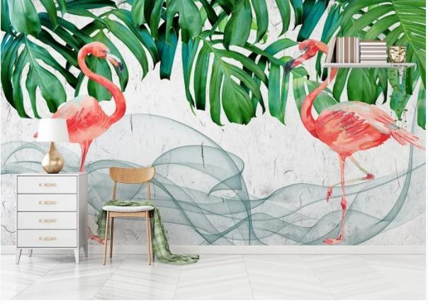 3D Nordic Fresh Plant Pink Flamingo Wall Mural Wallpaperpe  38- Jess Art Decoration