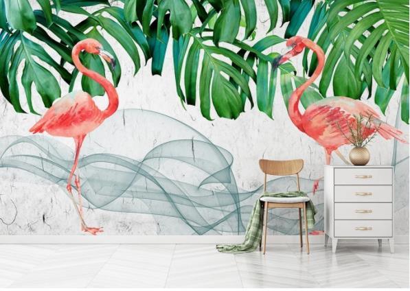 3D Nordic Fresh Plant Pink Flamingo Wall Mural Wallpaperpe  38- Jess Art Decoration
