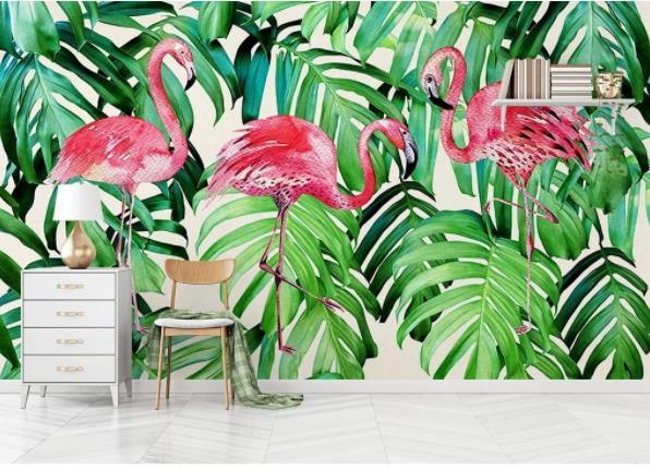 3D Nordic Fresh Plant Pink Flamingo Wall Mural Wallpaperpe  39- Jess Art Decoration