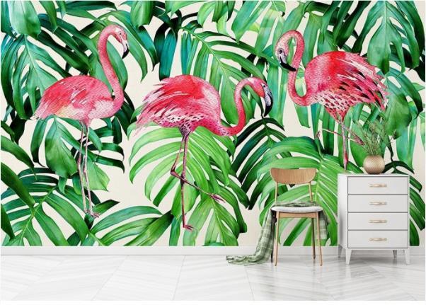 3D Nordic Fresh Plant Pink Flamingo Wall Mural Wallpaperpe  39- Jess Art Decoration