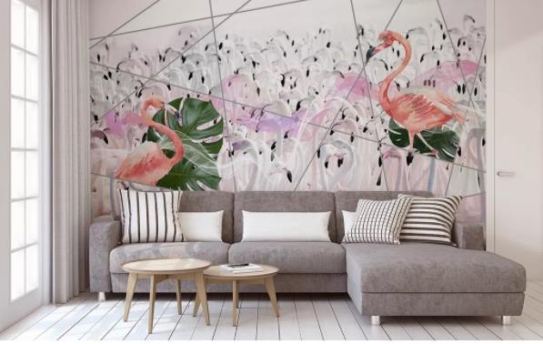 3D Nordic Geometry Graphical Flamingo Wall Mural Wallpaperpe  42- Jess Art Decoration