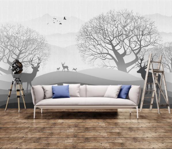 3D Simplicity Abstract Forest Reindeer Wall Mural Wallpaperpe  127- Jess Art Decoration