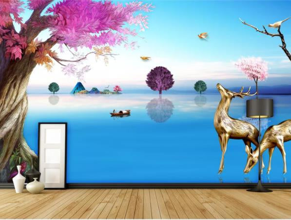 3D Nordic Relief Decorative Forest Reindeer Wall Mural Wallpaperpe 284- Jess Art Decoration