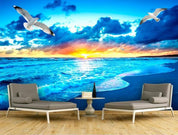 3D Blue Sky Sea White Clouds Birds Wall Mural Wallpaperpe 354- Jess Art Decoration
