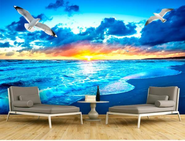 3D Blue Sky Sea White Clouds Birds Wall Mural Wallpaperpe 354- Jess Art Decoration