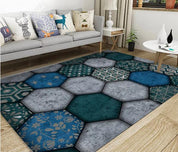 3D Abstract Blue Hexagon Non-Slip Rug Mat 251- Jess Art Decoration