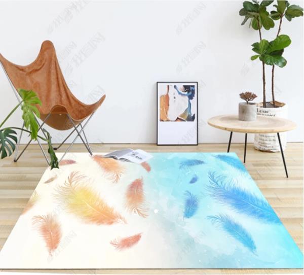 3D Watercolor Blue Feather Non-Slip Rug Mat 37- Jess Art Decoration