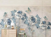 3D Blue Flower Butterfly Wall Mural Wallpaper 550- Jess Art Decoration