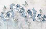 3D Blue Flower Butterfly Wall Mural Wallpaper 550- Jess Art Decoration