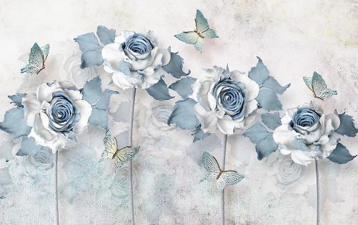3D Blue Flower Butterfly Wall Mural Wallpaper 550- Jess Art Decoration
