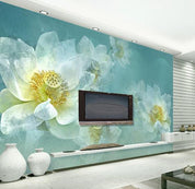 3D Blue Watercolor Lotus Wall Mural Wallpaper 511- Jess Art Decoration