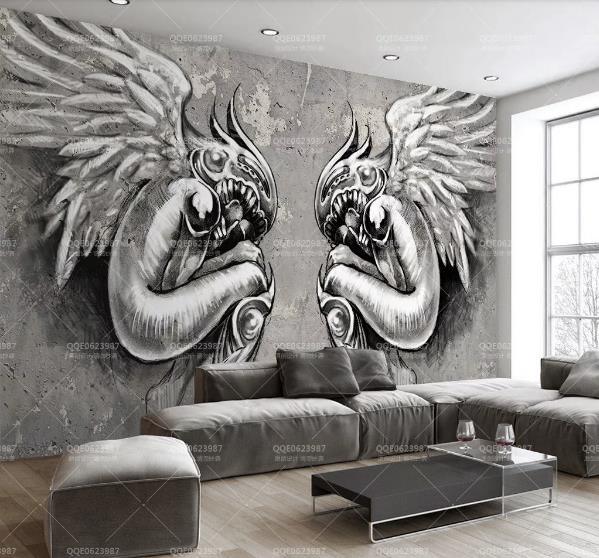 3D Black Angel Wall Mural Wallpaper 498- Jess Art Decoration