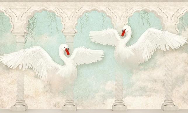 3D Roman Column Swan Wall Mural Wallpaper 252- Jess Art Decoration