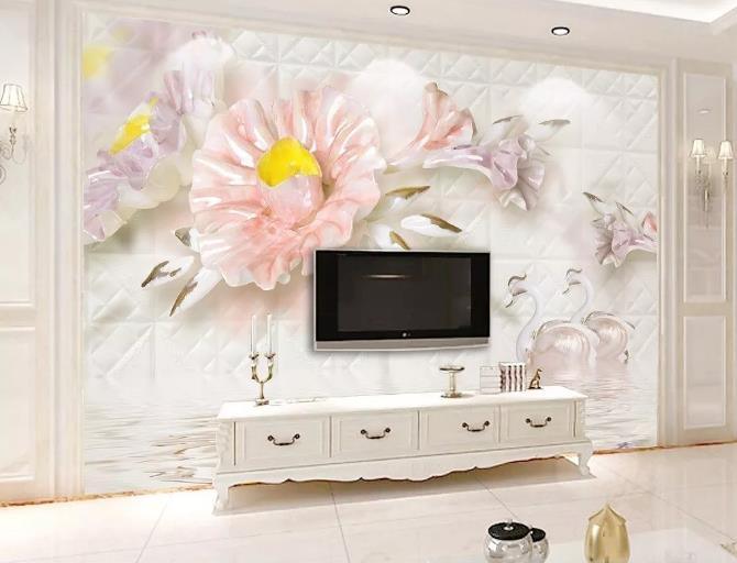 3D Swan Floral Wall Mural Wallpaper 239- Jess Art Decoration